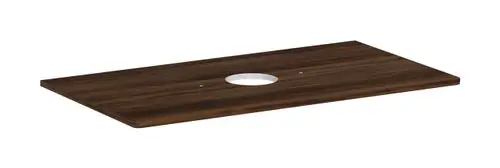 Braune Konsole für ein Waschbecken, mittiger Ausschnitt ohne Hahnloch, designed von Hansgrohe.